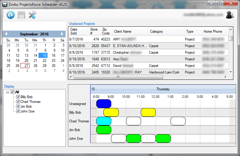 Scheduler Main Screen